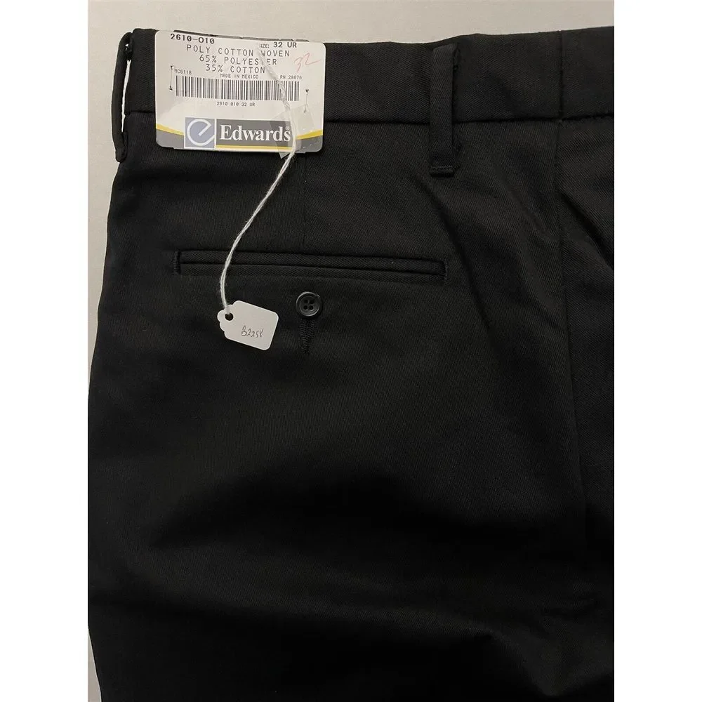 NWT Edwards Uniform 32‎ x 32 Black Pleated Durable Twill Workwear Pants